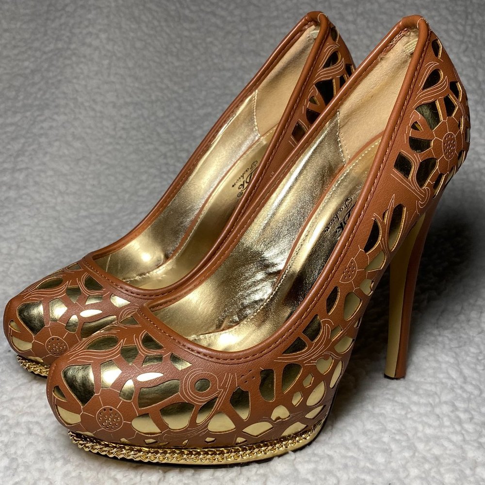 Gold & brown laser cut heels